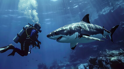 Daring Dive: Swimming with Sharks in Deep Waters
