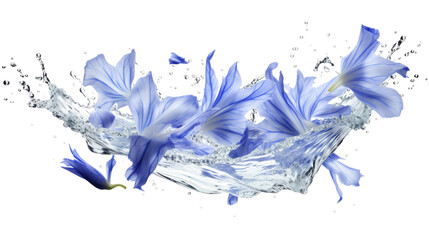 Chicory sliced pieces flying in the air with water splash isolated on transparent png.
