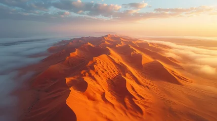 Poster Warm oranje Experience the serene beauty of vast desert landscapes in this minimalist drone shot. AI generative.