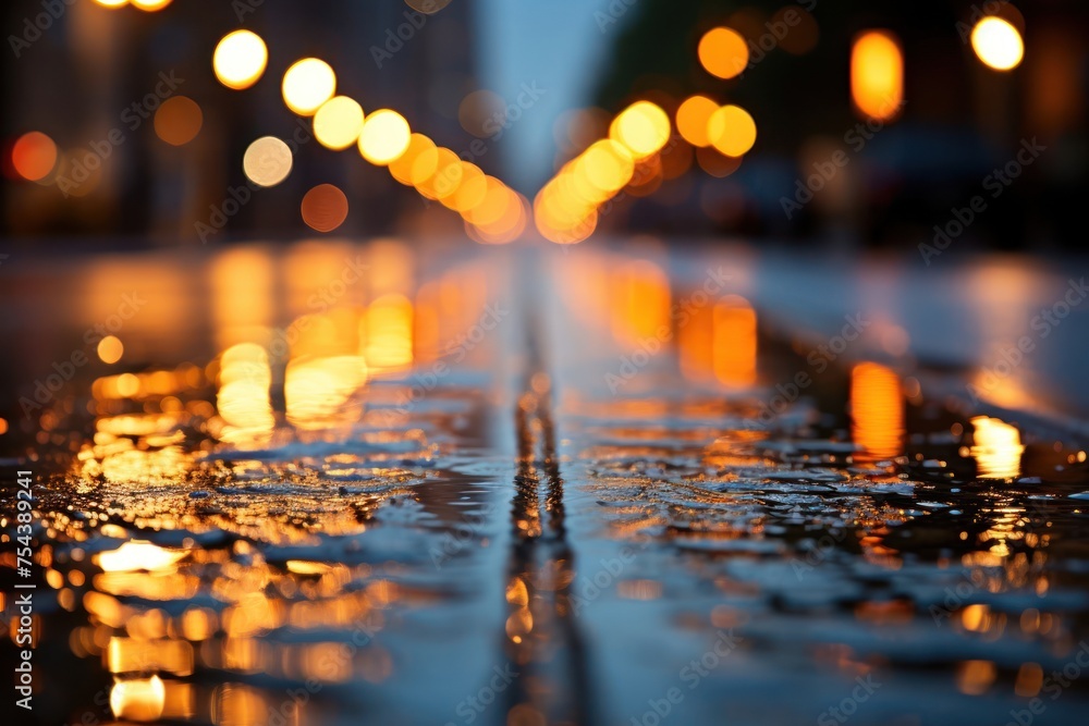 Poster wet street with reflecting lights generative ai