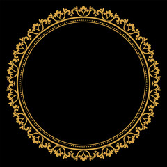 Luxury gold circle flourish frame with baroque style details, Vintage Golden Circular Round, perfect for wedding invitations and vintage card design, floral flower elements, Vector illustration