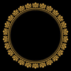 Luxury gold circle flourish frame with baroque style details, Vintage Golden Circular Round, perfect for wedding invitations and vintage card design, floral flower elements, Vector illustration