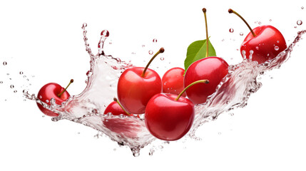 Acerola  sliced pieces flying in the air with water splash isolated on transparent png.
