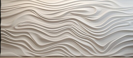 This close-up shows a white wall with wavy lines that create a textured and dynamic surface. The wall features 3D elevation tiles with a unique design,
