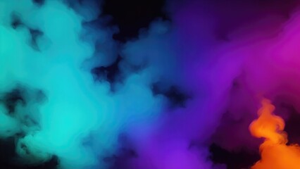 Orange, Teal, and purple colors Dramatic smoke and fog in contrast on a black background