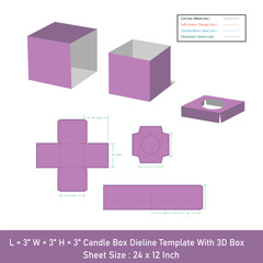 Square Candle box dieline template, vector design
