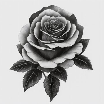 A Black Rose tattoo traditional old school bold line on white background