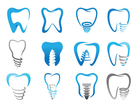 creative dental implant logo collection vector icon design symbol illustration
