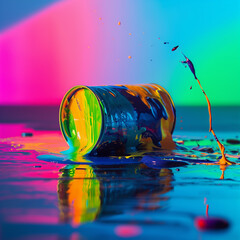 컬러풀한 그래픽, 다채로운 색감의 물감들이 페인트통에서 쏟아진다.