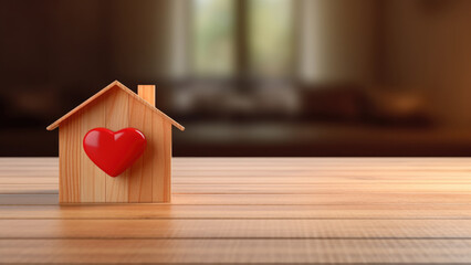 Obraz na płótnie Canvas Home Love: Miniature House and Heart Figure Expressing Warmth 