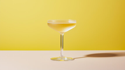 Chilled cocktail in a stemmed glass against a yellow background. - 754392877