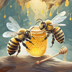 꿀을 나르는 꿀벌들