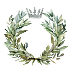 Winner Laurel Wreath. Round Reward Symbol. Award Sign. Championship Luxury Watercolor Emblem. Anniversary Label. Olive Leaves for Champion. Victory Heraldic. - 754393430