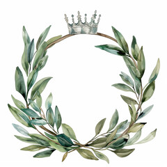 Winner Laurel Wreath. Round Reward Symbol. Award Sign. Championship Luxury Watercolor Emblem. Anniversary Label. Olive Leaves for Champion. Victory Heraldic. - 754393433