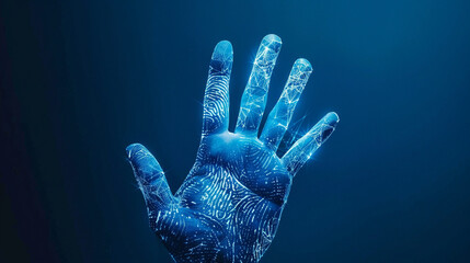 A digital handprint scanner providing biometric security access, emphasizing personal data protection, with copy space