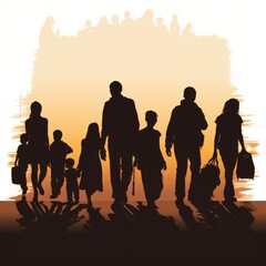 Fototapeta premium Silhouettes of people carrying belongings