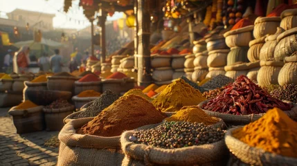 Poster Close-up view of vibrant spice markets, where the air is thick with the aroma of exotic spices, generated with AI © sch_ai