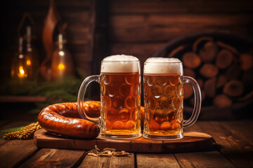 German sausages and beer in glass