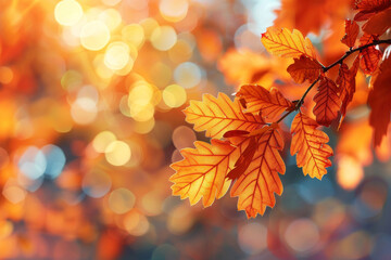 Naklejka na ściany i meble Vibrant Fall Leaves Against a Bokeh Background