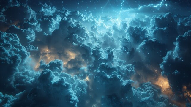 Sky, lightning, strong wind, dark clouds rolling together, Unreal Engine 5 style,strong close-up , generated with AI