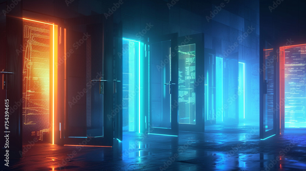 Aufkleber a series of digital doors, each requiring a different form of authentication, showcasing multi-facto
