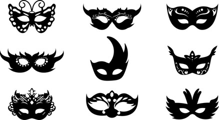 Fototapeta premium Set of differents masquarade mask silhouette vector illustration