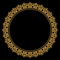Luxury gold circle flourish frame with baroque style details, Vintage Golden Circular Round, perfect for wedding invitations and vintage card design, floral flower elements, Vector illustration