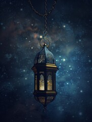 Fototapeta na wymiar islamic lantern in ramadan dark night for poster design, generated with AI