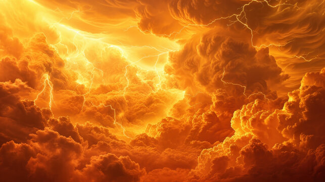 Fire clouds and lightnings, concept of Earth forming