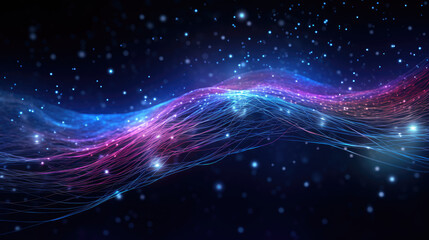 Obraz premium Abstract digital background of particles. Data flow with moving dots or blocks. Blockchain Information space flow. 3d data visualization.