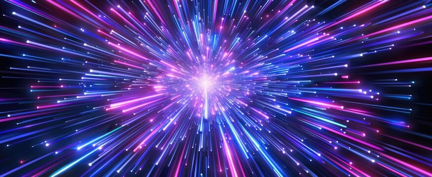 Digital speed illustration. Explosion of data. Abstract picture with glowing particles for banner. 3d rendering.