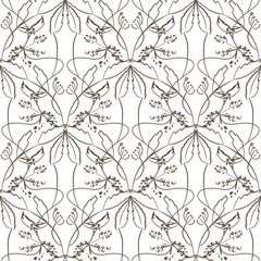 Seamless pattern with graphic flowers and plants in sketch form, monochrome. Suitable for interior, wallpaper, fabrics, clothing, stationery.