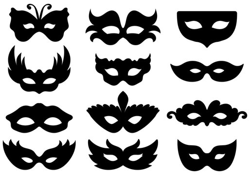 Set of differents masquarade mask silhouette vector illustration
