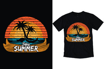 Vintage Style Enjoy Summer T-shirt Design, Vector Illustration