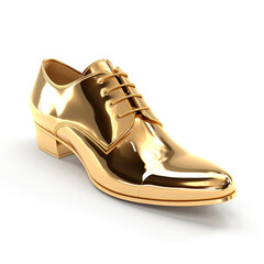 Golden man shoe on a white background 3D сreated with Generative Ai