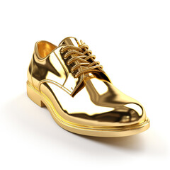 Golden man shoe on a white background 3D сreated with Generative Ai