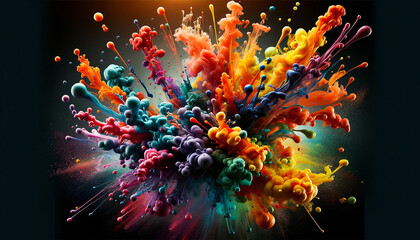 exploding painting bubbles and smoked- colorful modern artistic background