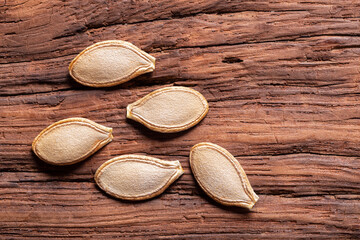 Pumpkin seed group, top view, close-up