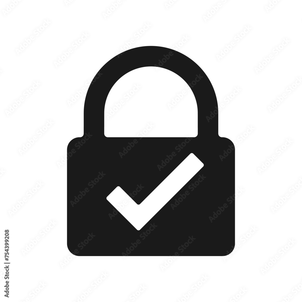 Wall mural lock icon with check mark. illustration