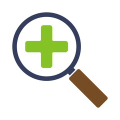 Magnifying glass icon with medical cross. Illustration