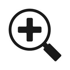 Fototapeta premium Magnifying glass icon with medical cross. Illustration