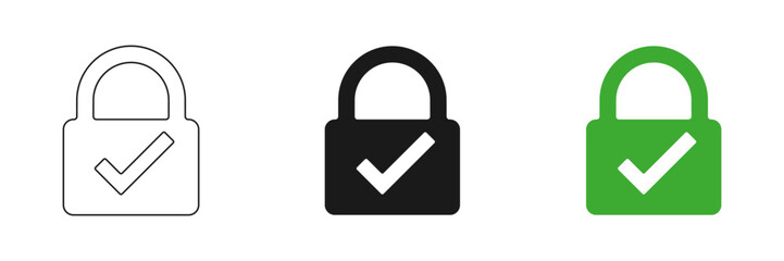 Set of lock icon with checkmark. Illustration