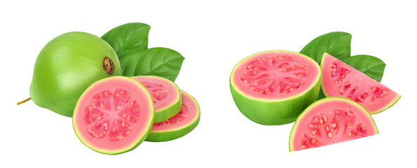Guava fruit slices isolated on the white background with full depth of field