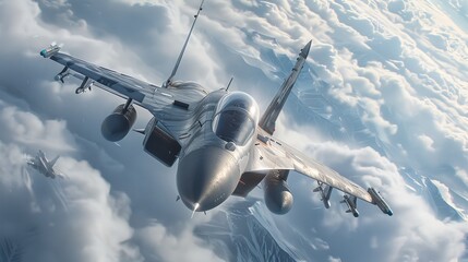 The tactical fighter jets fly in close formation, cutting through the sky above textured clouds, a display of precision and teamwork. - obrazy, fototapety, plakaty