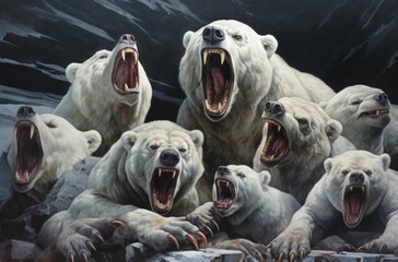 Angry polar bear family 