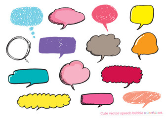 Cute vector speech bubble colorful set,Hand drawn set of speech bubbles with handwritten for book ,card, business, poster design. Vector illustration design for fashion fabrics, textile graphics