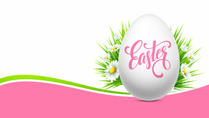 Pink easter egg with flowers, Happy Easter Egg website banner illustration and has space to write text - Easter graphic for social media post - happy Easter day graphic 