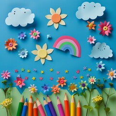 Fototapeta na wymiar National Children's Craft Day background concept. full colored.