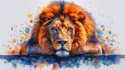 Portrait of a lion watercolor painting