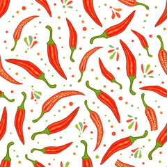 pepper background- vector illustration. Vector hot chili peppers seamless pattern - 754404004